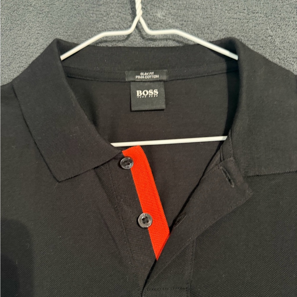 Boss Black Polo with Red Placket Detail